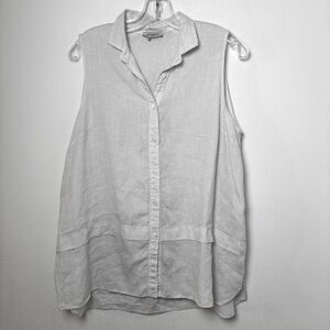 ROSSO35 Made in Italy Linen Ethereal Light Grey Button Down Tunic Sleeveless Top